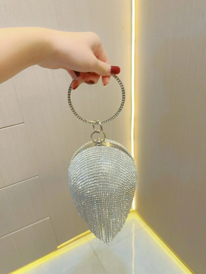 Borsa a sfera circolare con nappe Bling di lusso borsa da sera con strass glitterati borsa a tracolla con pochette per feste di matrimonio