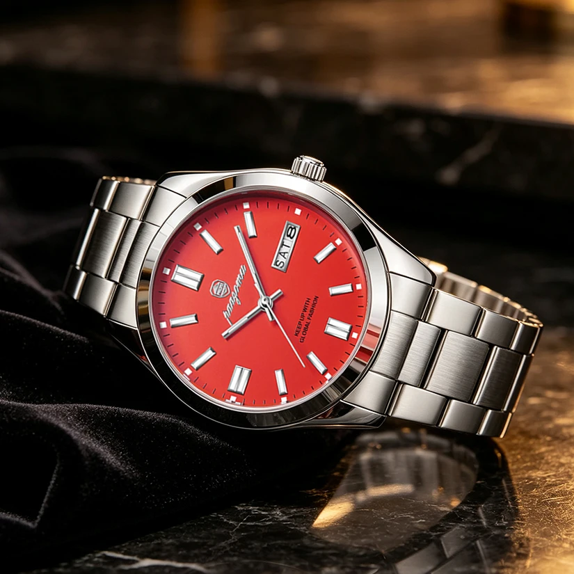 PAAZOMU Modemarke Herren-Armbanduhr Wasserdicht Leuchtend Edelstahl Herrenuhr mit Datum und Wochentag Lässige Quarz-Herrenuhren Reloj