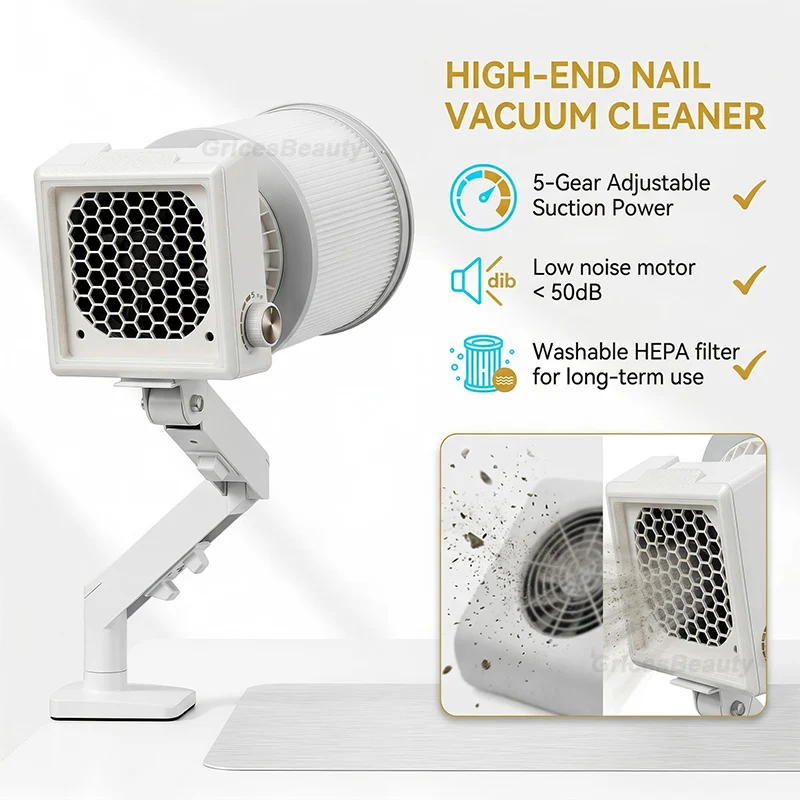 

Professional Nail Vacuum Cleaner Strong Suction High Powerful With Lamp Bracket Air Purification Vertical Vacuum Cleaner
