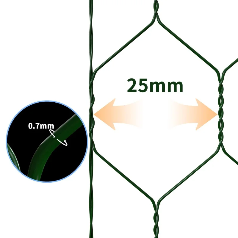 سلك دجاج سداسي الشكل 25 مم، سياج حديقة بارتفاع 1 متر، شبكة أرنب/دواجن، حاوية حيوانات مقاومة للطيور والفئران