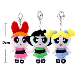 Fun and Vibrant 12cm Cute Classic Powerpuff Girls Plush Keychain Blossom Bubbles Buttercup - Perfect for Backpacks and Keys