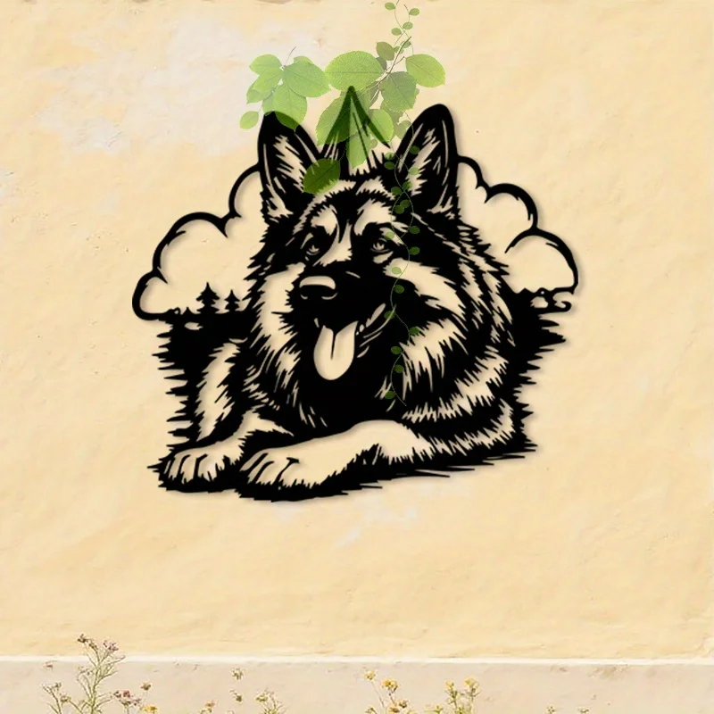 German Shepherd Metal Wall Art Iron Dog Sculpture Pet Corner Zoo Hanging Mural Christmas Outdoor Decor Gift