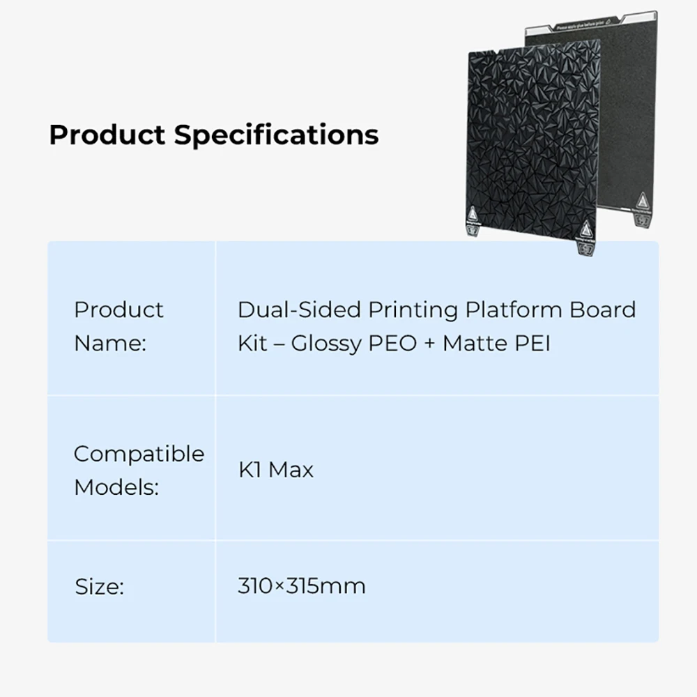 Creality K1 Minden dual-sided Bennyomás Platform Pást készlet 310x315mm Fényes PEO & Matt PEI Bennyomás Plató Pást számára 3D Nyomdász