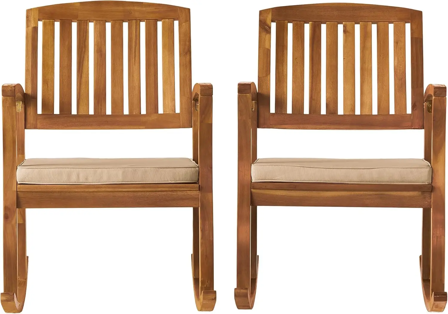 Teak Finish Rocking Chairs with Cushions, 2-Pcs Set, Suitable for Indoor/Outdoor Use