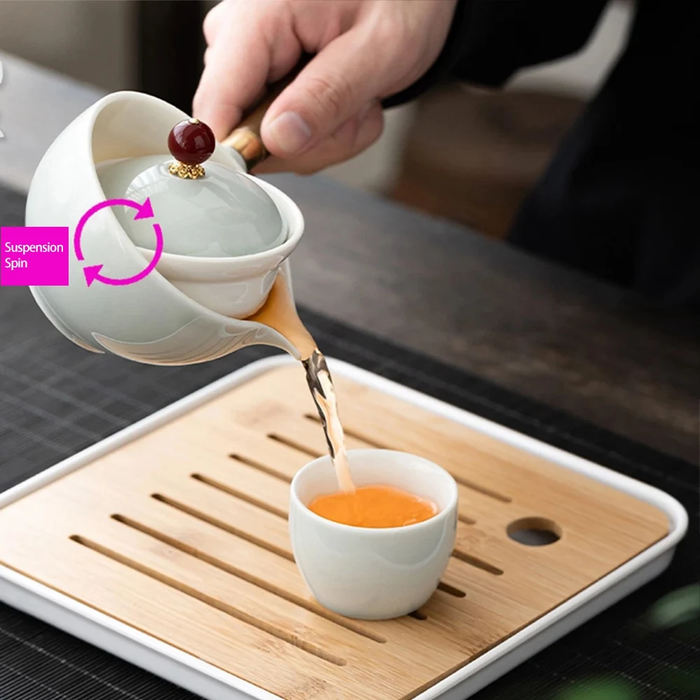 

N10R-Креативные портативные наборы чайной посуды, китайская чайная церемония, подарок, автоматический вращающийся на 360° чайный сервиз, чайный сервиз для ленивого кунг-фу