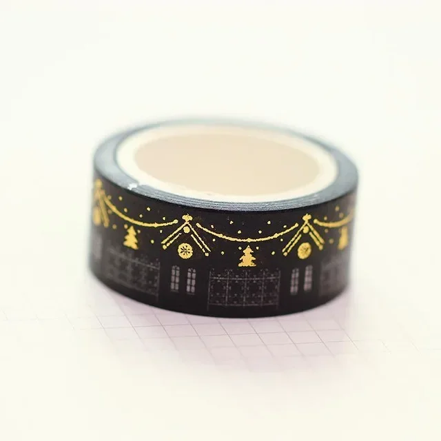 1 Pc / Pack Black Moon Stars Washi Paper Masking Tapes 1.5cm X 5m Diy Scrapbooking Heart Stickers Gift Wrapping Sticker