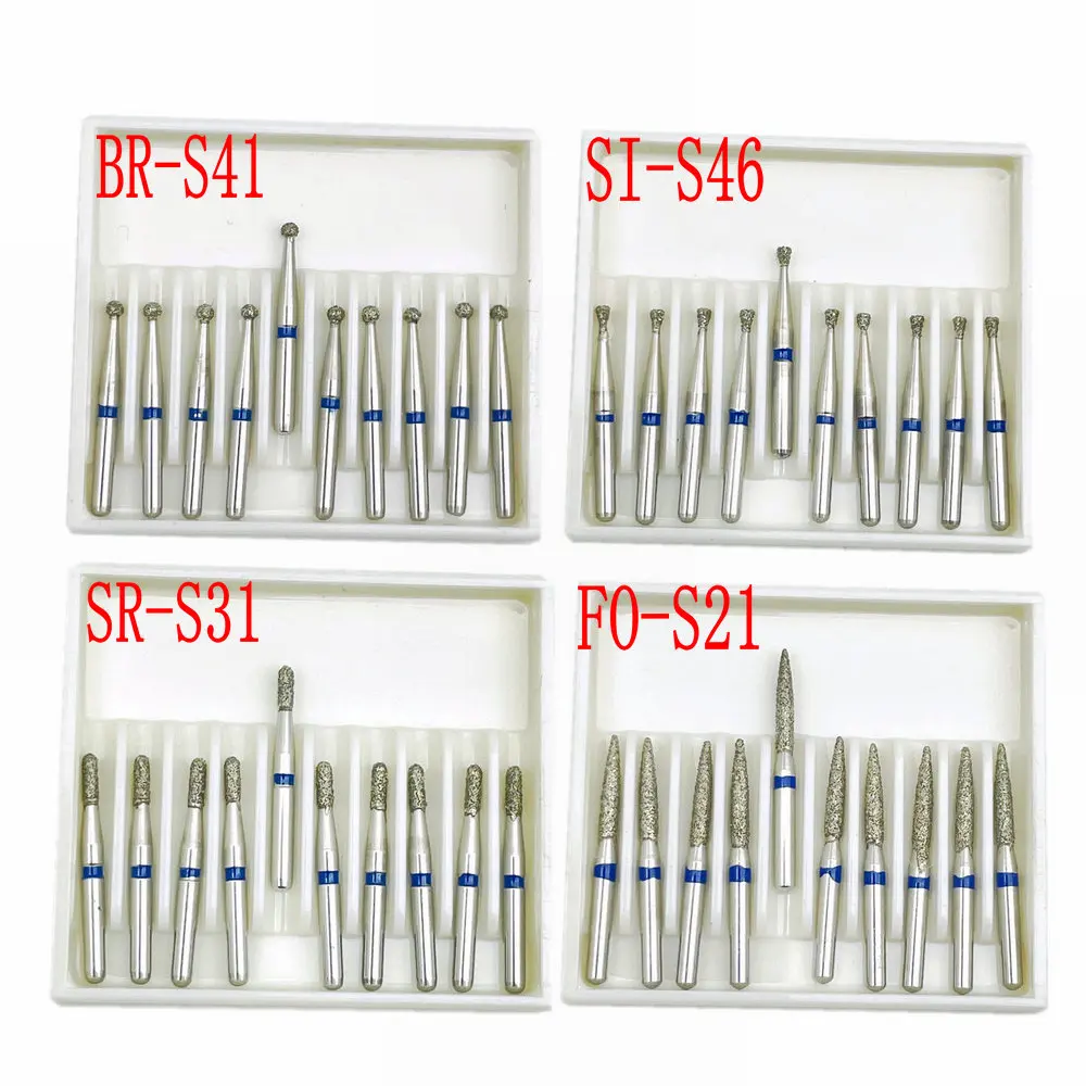 10pcs/box Dental Diamond Burs Drill for High Speed Handpiece Burs Dentist Drills1.6mm Shank FG Diamond Burs