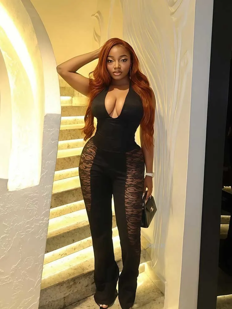 

Женский комбинезон без рукавов с V-образным вырезом и открытой спиной, облегающий, длинный, новая осенняя коллекция 2025 года