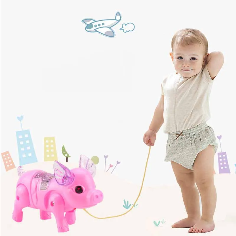 Kids Electric Toy Cute Pull String Little Pig Singing Walking Toy With Light Music Baby Toddler Toy Kids Interactive Puzzle Toys