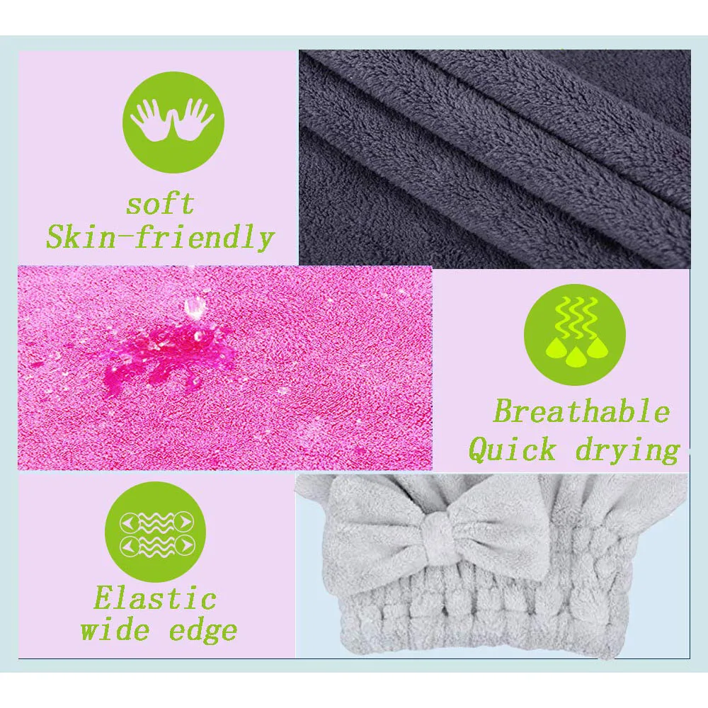 1 PCS Microfiber Hair Drying Towels Head wrap with Bow-Knot Shower Cap Hair Turban hairWrap Bath Cap for Curly Long