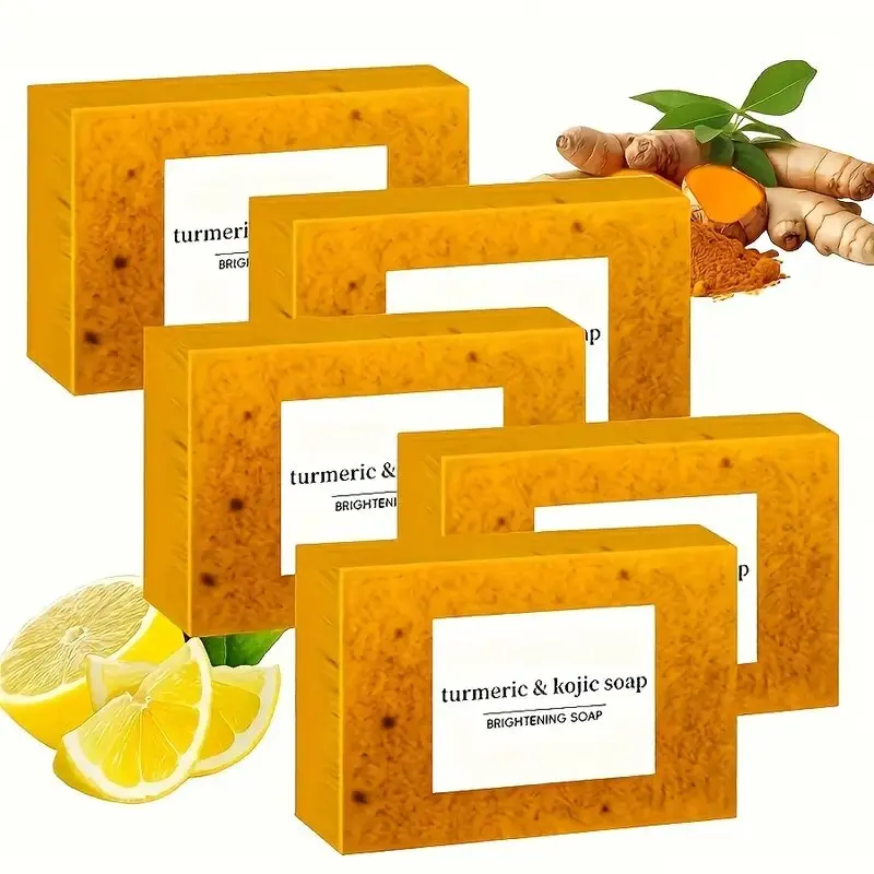 5-Pack Turmeric&Kojic Acid Soap Bars Unisex-Adult,Alcohol-Free with Turmeric Scent,All Skin Types,Deep Cleansing for Skin Care