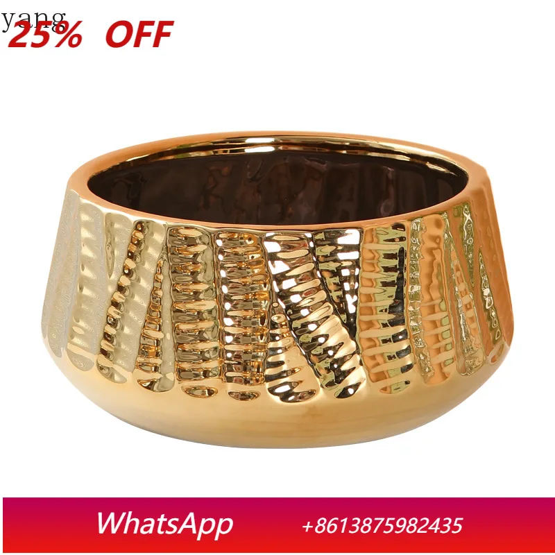 CX electroplated gold flower pot large diameter large light luxury high-end decoration