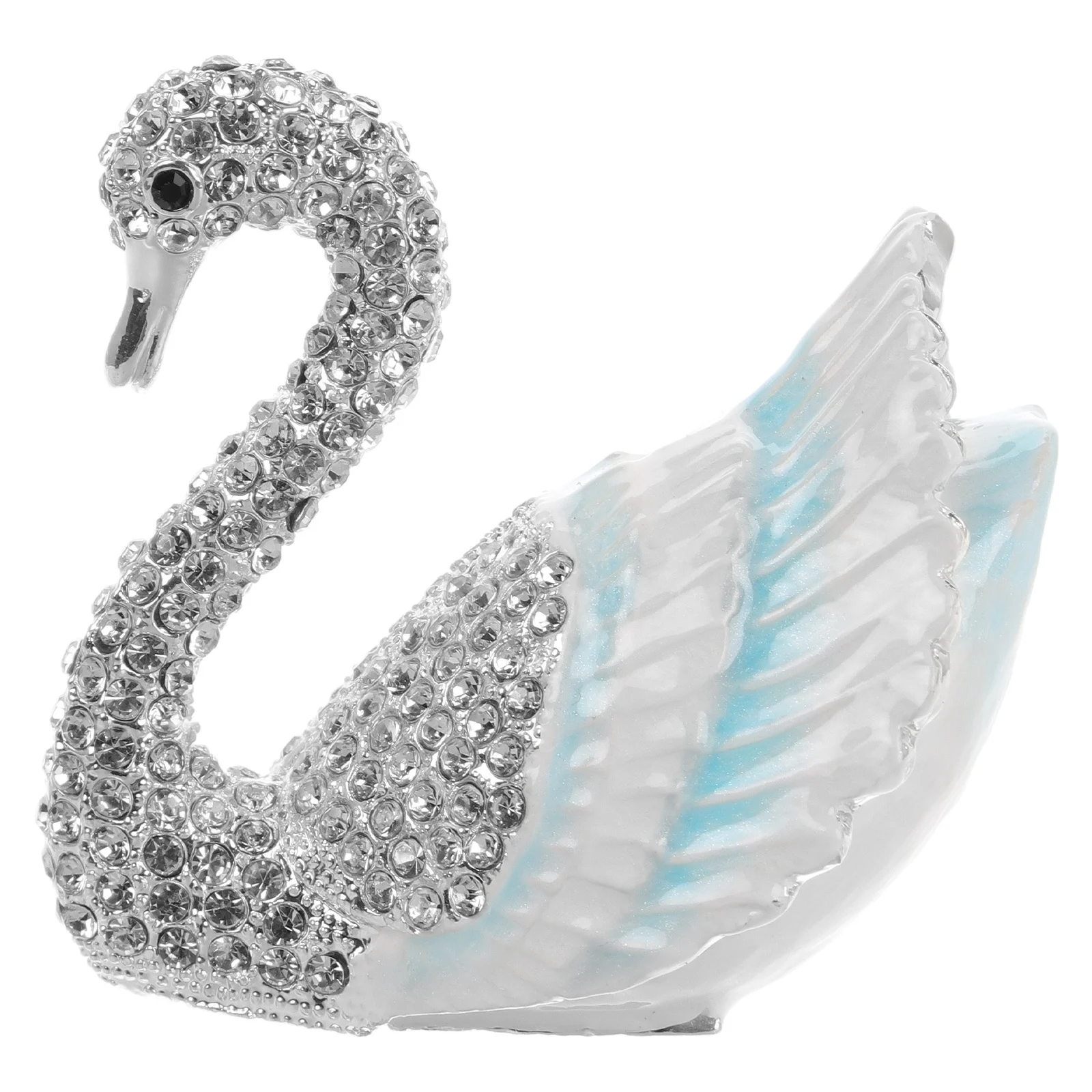 

Swan Jewelry Box Sky-Blue Glitter Rhinestone Hinged Trinket Box Ring Necklace Holder Decor Decorative Bird Cage