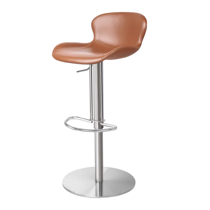 

Modern simple front desk bar chair light luxury minimalist stainless steel rotating high seat back bar stool