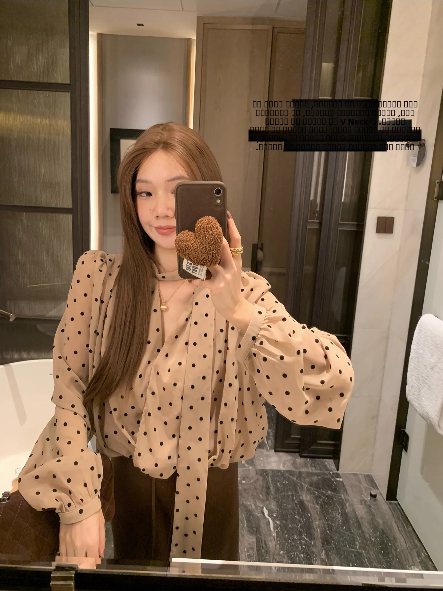 

Gentle Design Polka Dot Sa Slimming Versatile Top Women's Loose Fit Long Sve V-Ne Breathable Skin-Friendly irt