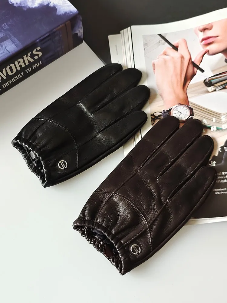 

Thin Genuine Lambskin Leather Gloves Men's Motorcycle Riding Sports Outdoor Faion Autumn Winter Warmth Clear Water Small ...