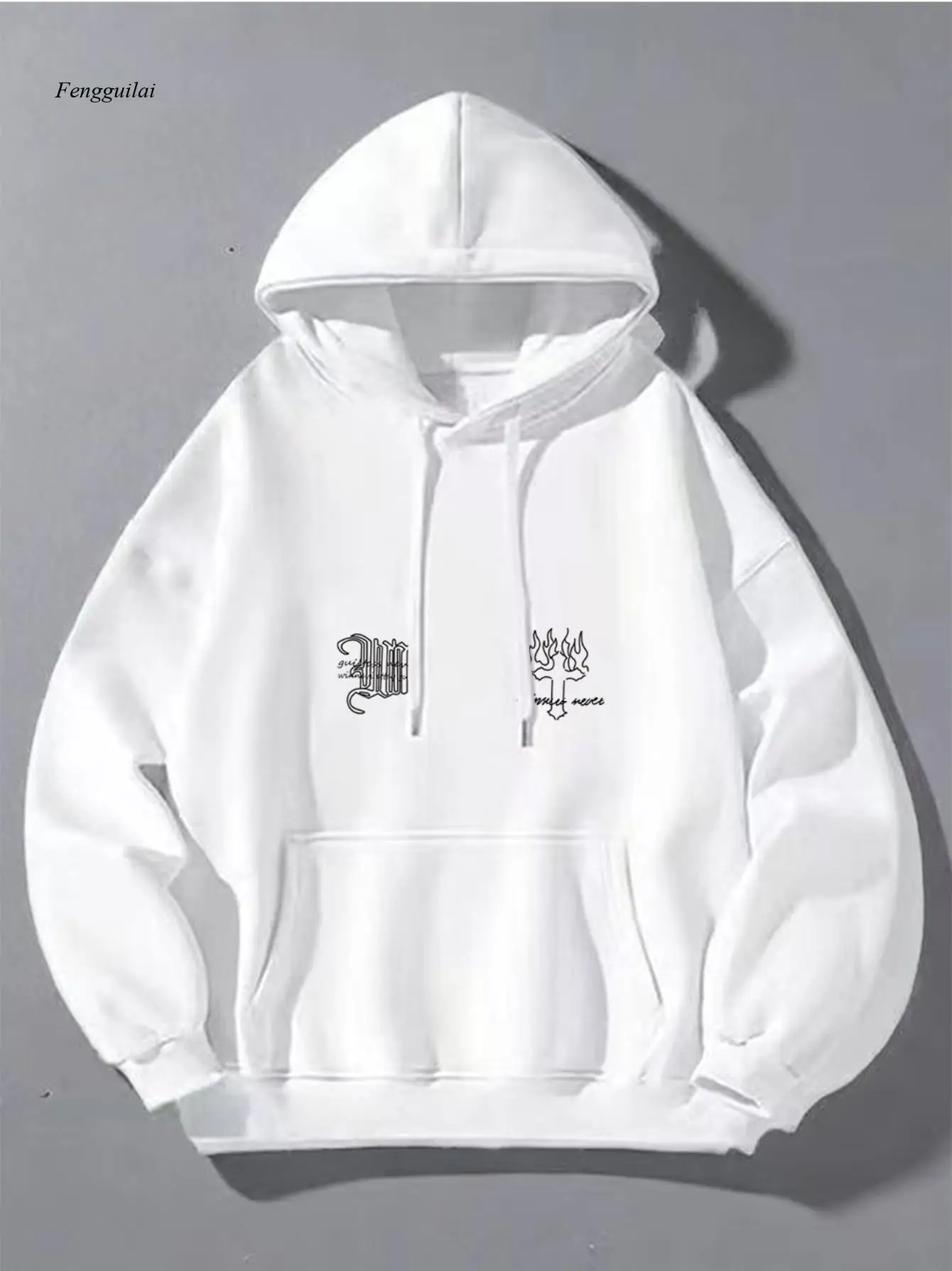 เสื้อสเวตเชิ้ตมีฮู้ดสไตล์สตรีทแบบหนา |   เสื้อสวมหัวแขนยาวบางสำหรับฤดูใบไม้ผลิและฤดูใบไม้ร่วง - เสื้อสเวตเชิ้ตสีดำขนาดใหญ่