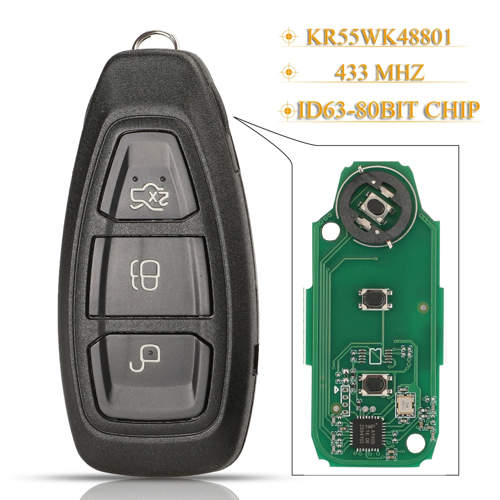 

jingyuqin 3 BTN Remote Key 433/434Mhz 4D63-80Bit KR55WK48801 For Ford Focus C-Max Mondeo Kuga Fiesta B-Max Intelligent Keyless