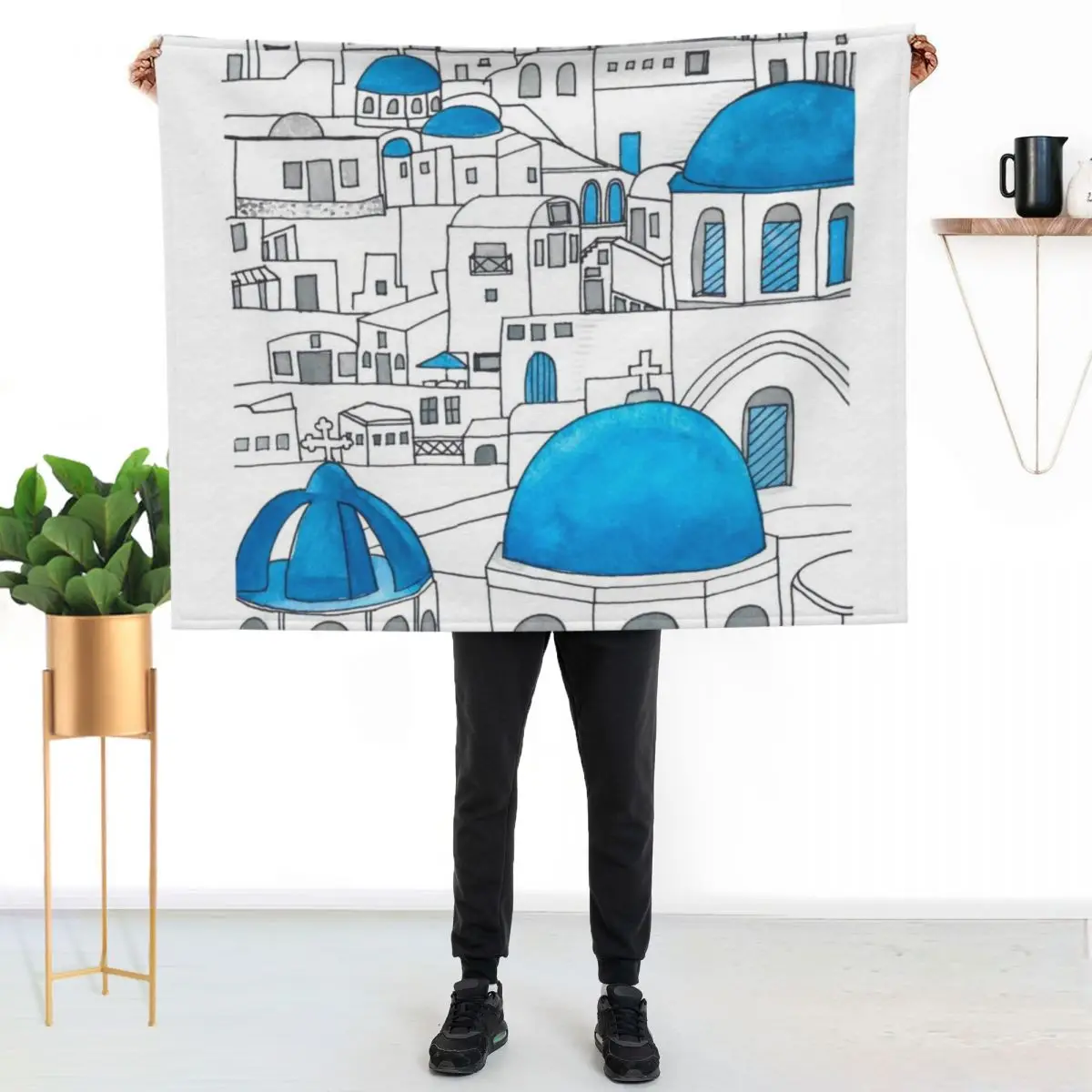 Santorini Blue and White Paradise Throw Blanket Stuffeds Quilt For Baby Soft Big Thermal Sleeping Bag Blankets