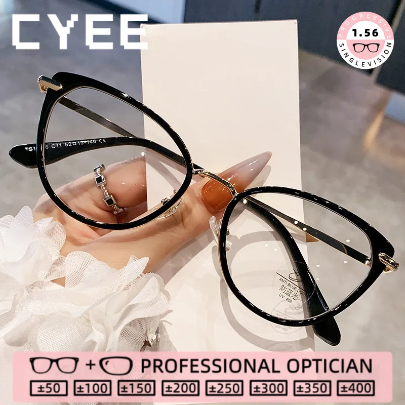 

CYEE Vintage Cat Eye Reading Glasses Anti Blue Light High Quality Eyewear Customization Myopia Prescription Optical Eyegiasses