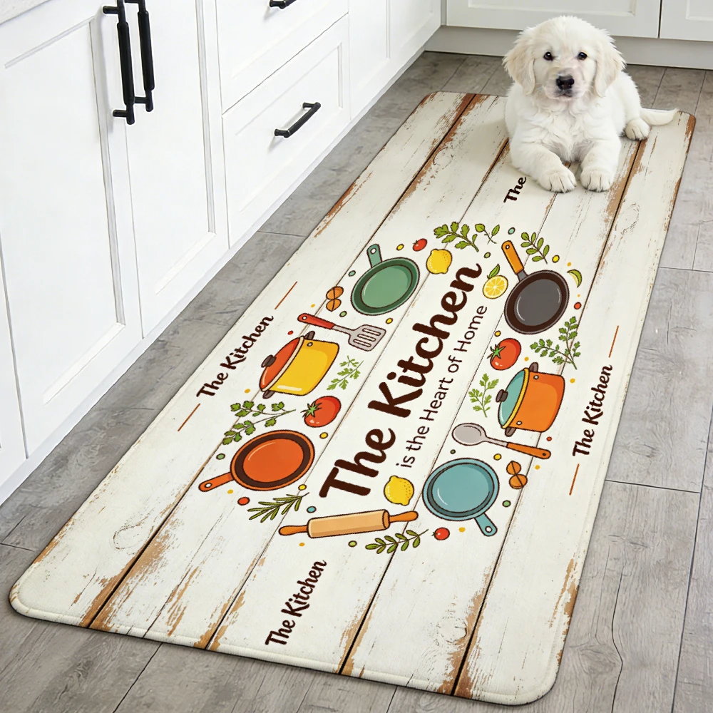 White Wood Kitchen Pot Text Runner Mat Anti Slip Absorbent Rug Kitchen Is Home Heart Print Carpet for Bath Cooking Laundry Room