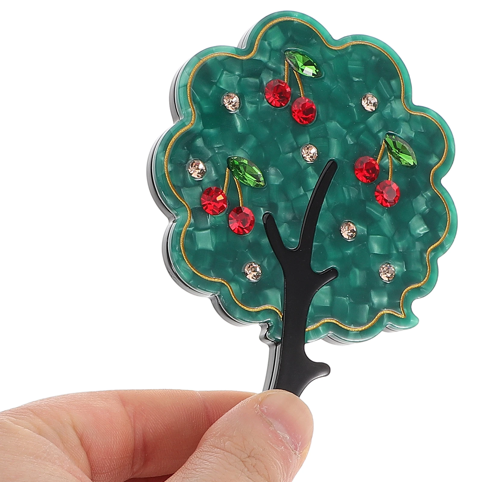 

Mini Pocket Mirror Portable Tree Shaped Rhinestones Clear Acetate Compact Handheld Makeup Travel Small Hand Mirror for