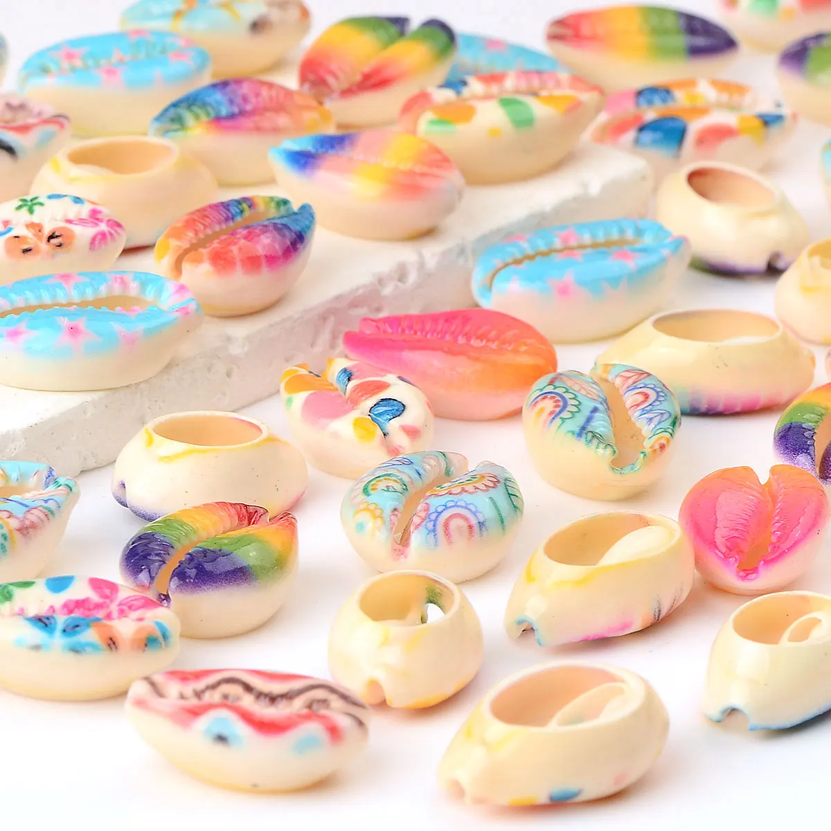 30pcs 1.6cm~1.8cm Random Color Mix Different Shape Different Size Painted Print Shell Beads For Jewelry Making DIY Accessories image 2