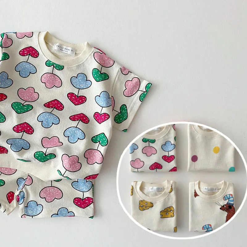 2026 Summer New Children Short Sleeve Clothes Set Boys Girls Cartoon Print T Shirts + Shorts 2pcs Suit Toddler Casual Outfits