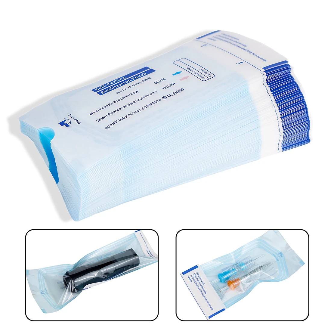 200 Pcs Tattoo Sterilization Pouch 2 Sizes Disposable Puncture Self-sealing Bag Medical-grade Nail Art Tattoo Accessories