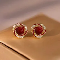 Fashion Brand S925 Silver Needle Red Pearl Earrings, Elegant Women's Exquisite Jewelry, Wedding Anniversary Holiday Gifts