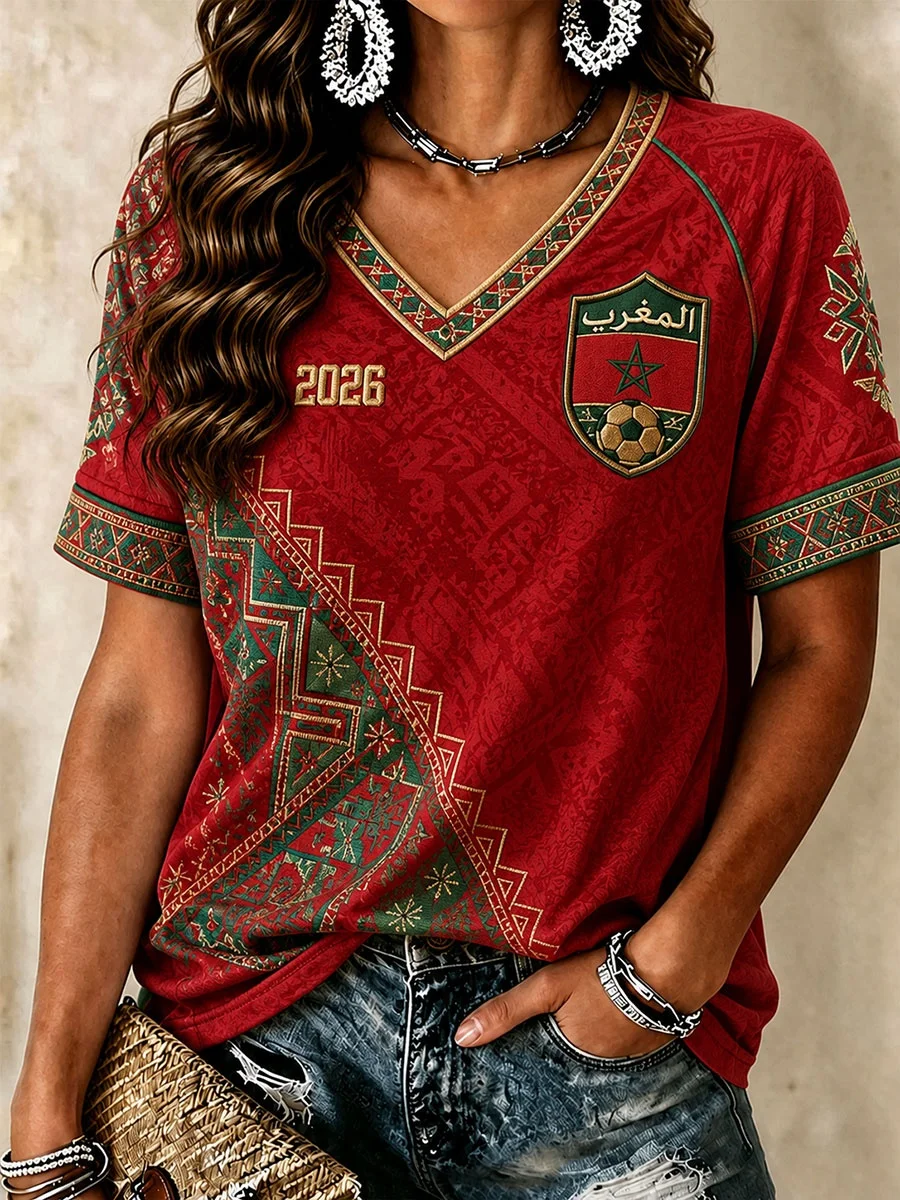 2026 New Moroccan Ethnic Pattern Football Shirt for Casual Sports Training Fans, Quick Drying T-shirt for Women Family Matching