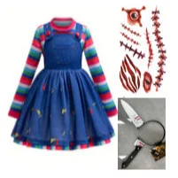 Halloween Chucky Cosplay Costume Kids Toddler Cartoon Horror Print Shirt Pants Mask Jumpsuits Dress Boys Top Xtmas Gift H