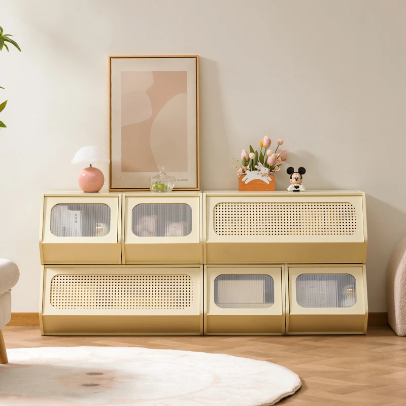 Bamboo Stacking Storage Cabinet High-Quality Flip-Top Organizer for Snacks Toys Books - Household Space Saver Unit