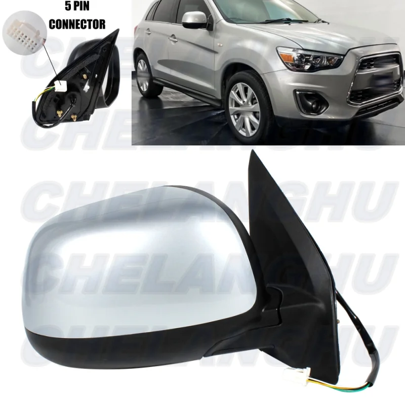 For Mitsubishi Outlander ASX 2010 2011 2012 Right Side 5 Pins Silver Gray Painted Heated Power Adjust Mirror Assembly