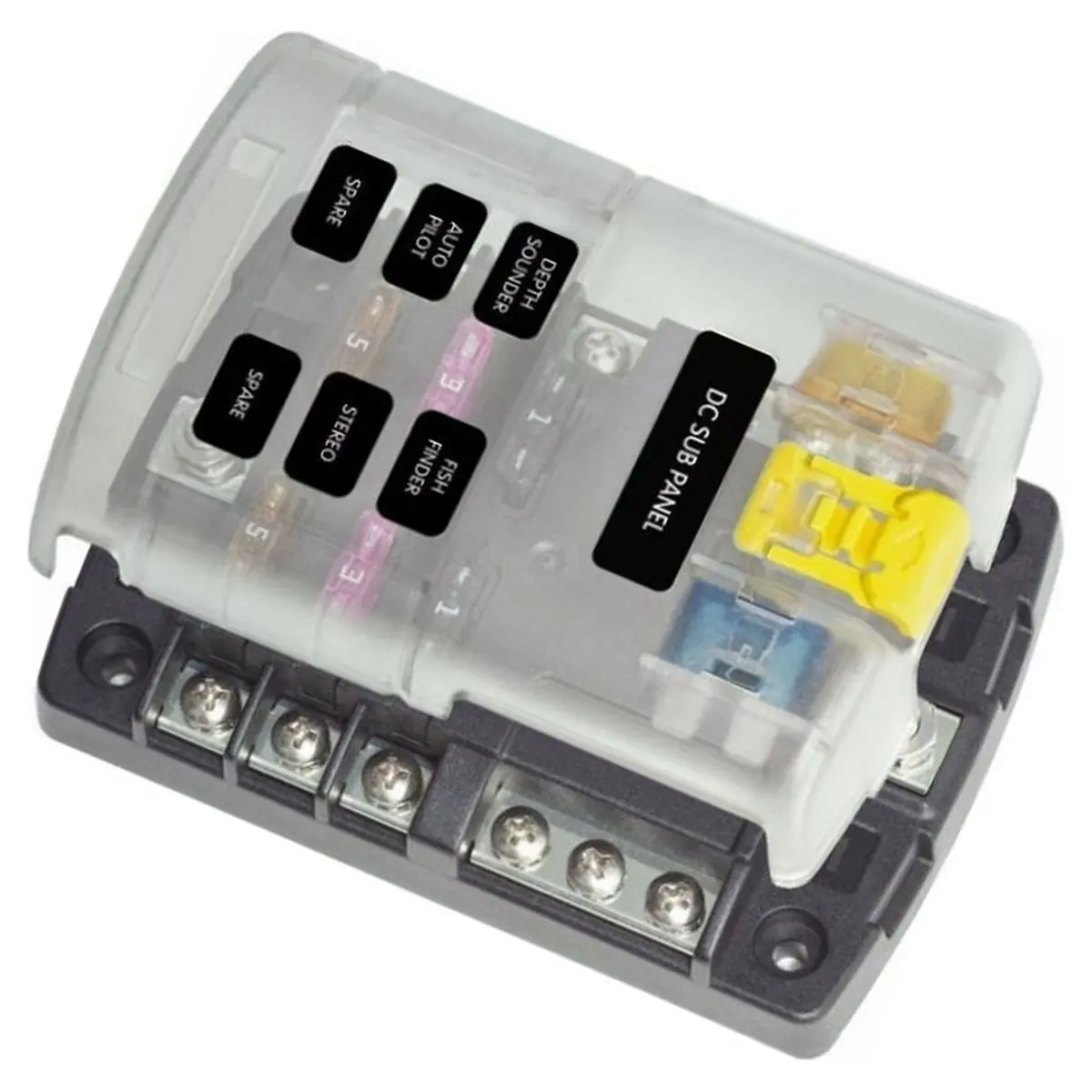 6 Way for Blade ATO / ATC Fuse Component Box Holder Block Negative Pole 12V 24V for Car Boat Marine