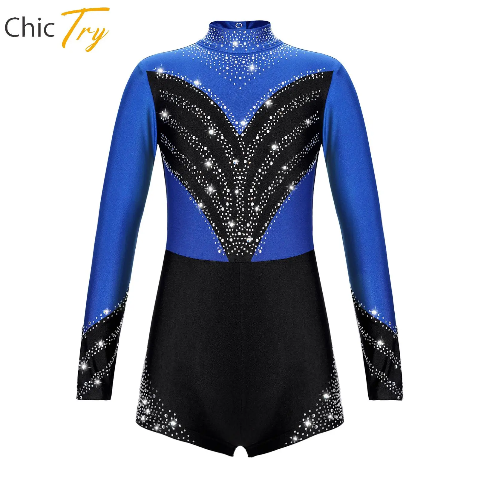 

Kids Girls Shiny Diamond Gymnastic Jumpsuit Ballet Dance Costume Long Sleeve Leotard Figure Skating Performance Fashion Costume