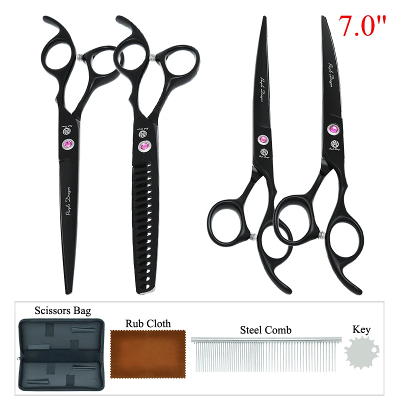 7 inch Purple Dragon Dog Grooming Scissors Kit Stainless Steel Comb Pet Curved Shears with Case Animal Hair Tool Supplies B0033B