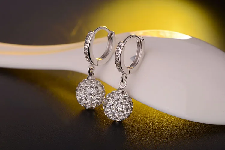 Simple 925 Silver Needle Earrings Jewelry Fashion Clear CZ Drill Ball Round Stud Earrings For Women Girls Kids Lady Gift