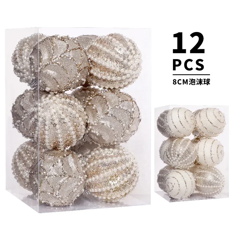 8cm 12pcs Christmas Ball Ornaments Painted Foam Christmas Tree Party Decoration New Year Christmas Spheres Pendant 2024