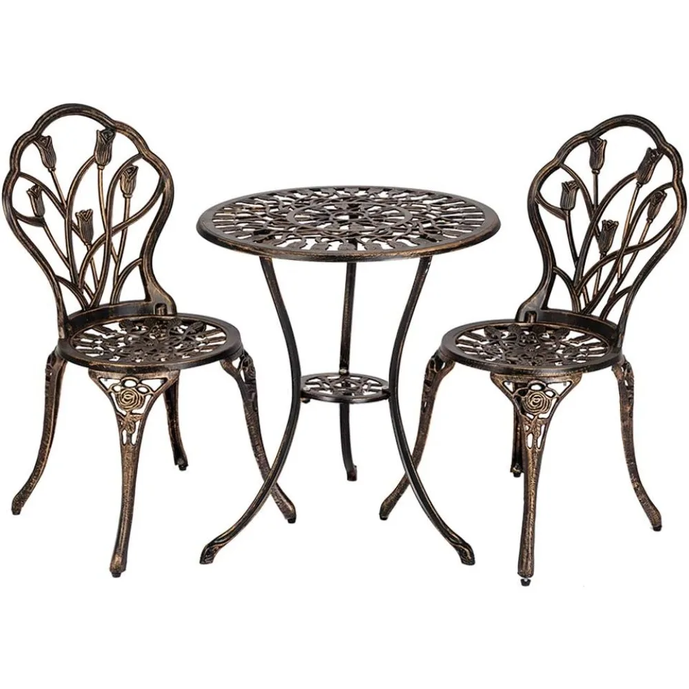 Patio-Bistro-Sets, 3-teiliger Bistrotisch und Stühle aus Aluminiumguss, rostbeständiges Outdoor-Bistro-Set, Terrassentisch und Stühle