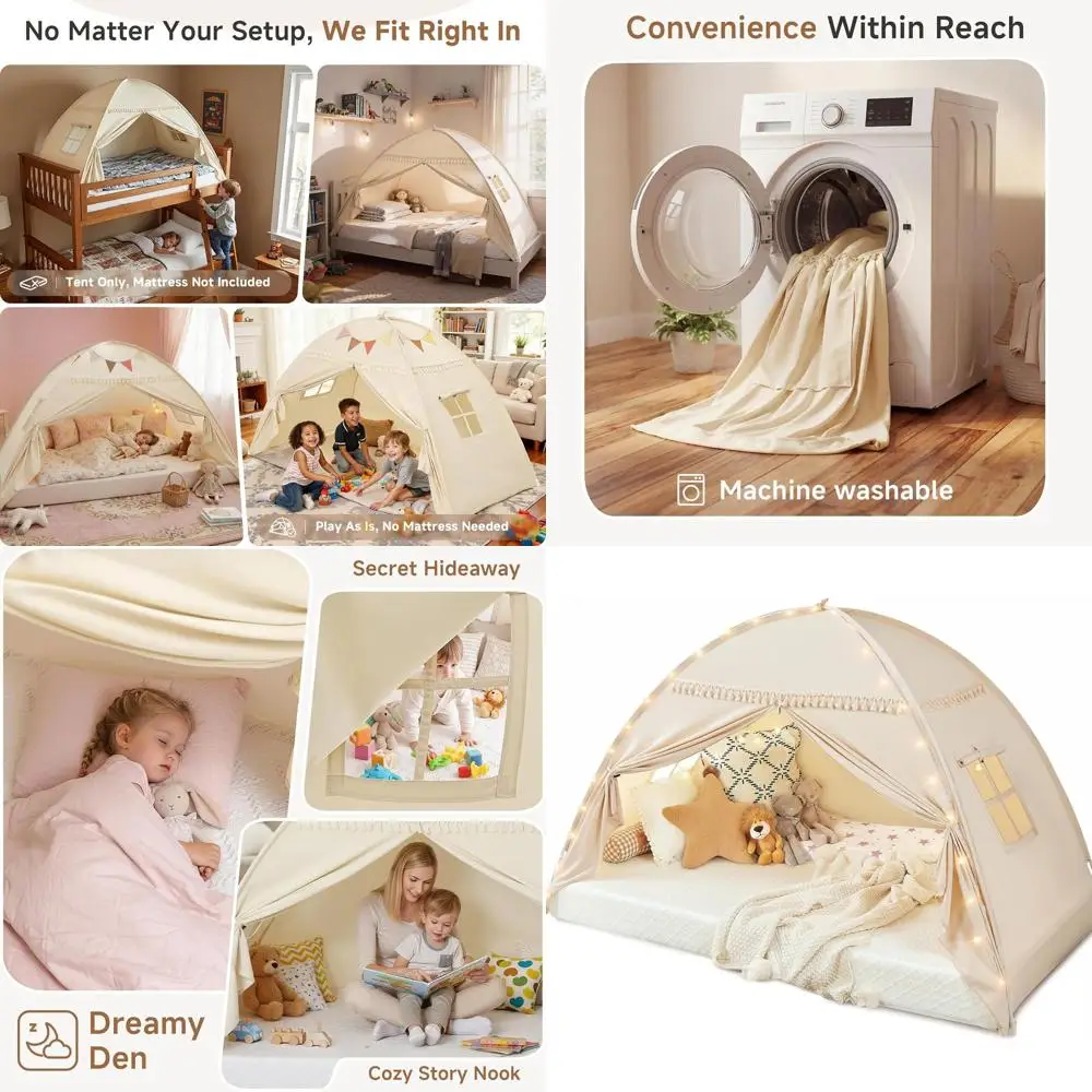 

Портативная детская игровая палатка с двумя двухъярусными кроватими, бежевая, подходит для мальчиков и девочек, пространство для конфиденциальности в помещении