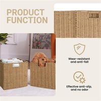 Woven Seagrass Farmhouse Kitchen Storage Organizer Basket Bin With Handles For Cabinets,Pantry,Bathroom,Laundry Room-B09B
