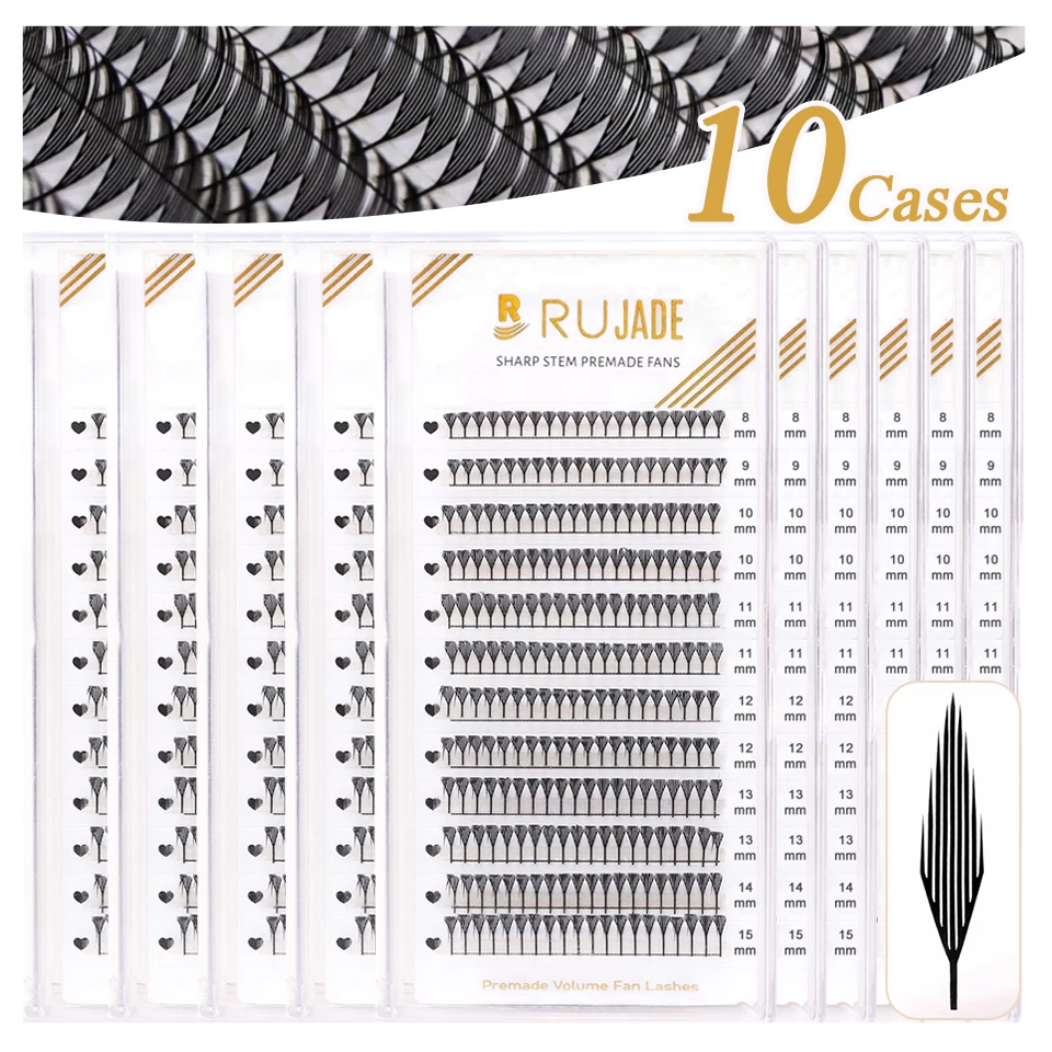 lashrujade 10 Cases Premade Fans Eyelash Extension Anime Tower Tip Comic Feather shape Lash Faux Mink Soft Natural Makeup Lashes