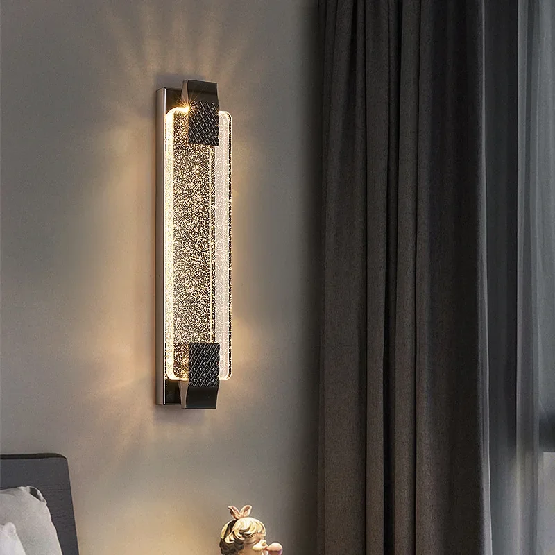 

Postmodern LED Light Luxury Crystal Wall Lamp Simple Strip Bedroom Bedside Lamp Iron Art Hotel Lobby Lamp Decor Hanging Fixture