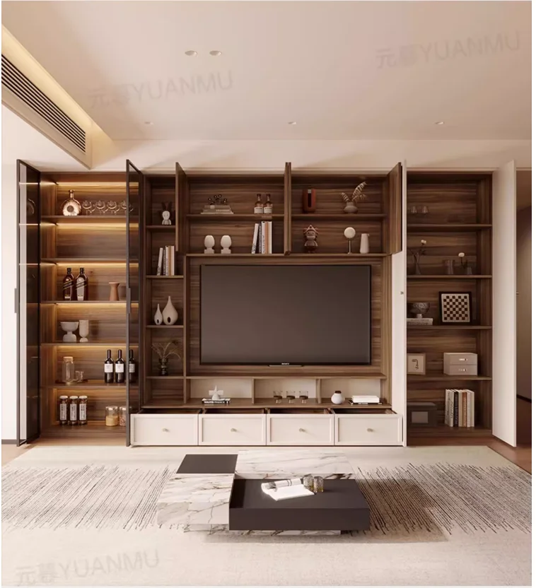 Ancient style TV cabinet living room household simple modern TV locker background wall cabinet retro style storage