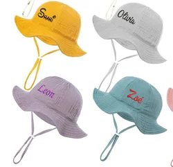 New Baby Pure Cotton Bowl Hat Personalized Embroidered Name Baby Fisherman Hat Candy Color Sunshade Hat