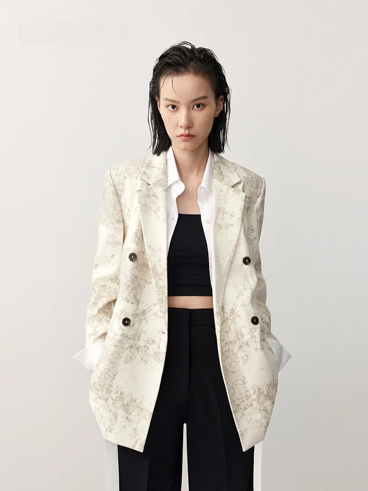 

Весна 2024 XMOOM: Женский модный двубортный пиджак оверсайз с широкими плечами, принтованный, с длинными рукавами, свободного кроя