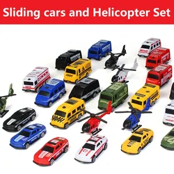 5PCS Cars and Helicopter Plane Set Toys For Children Plastic Vehicle Fire Truck Taxi Model Cosplay Game Kids Christmas Gift