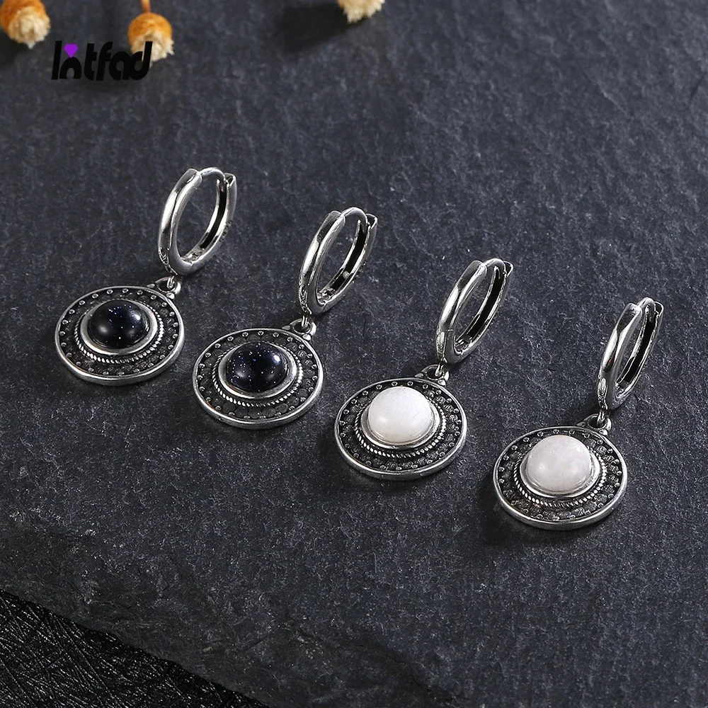 Vintage Jewelry Natural Round Moonstone Earrings S925 Silver Simple Fashion Wedding Party Anniversary Gift for Women 2