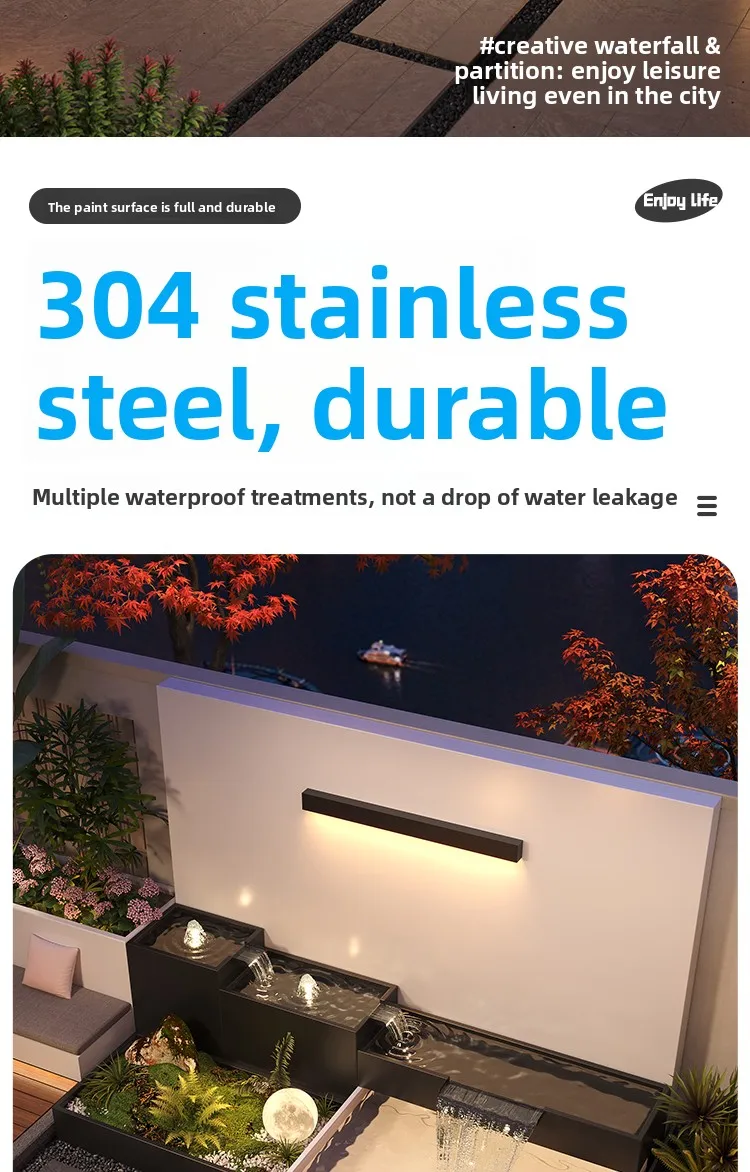 Stainless steel waterfall outlet fountain landscape wall house water curtain landscaping water trough courtyard landscape
